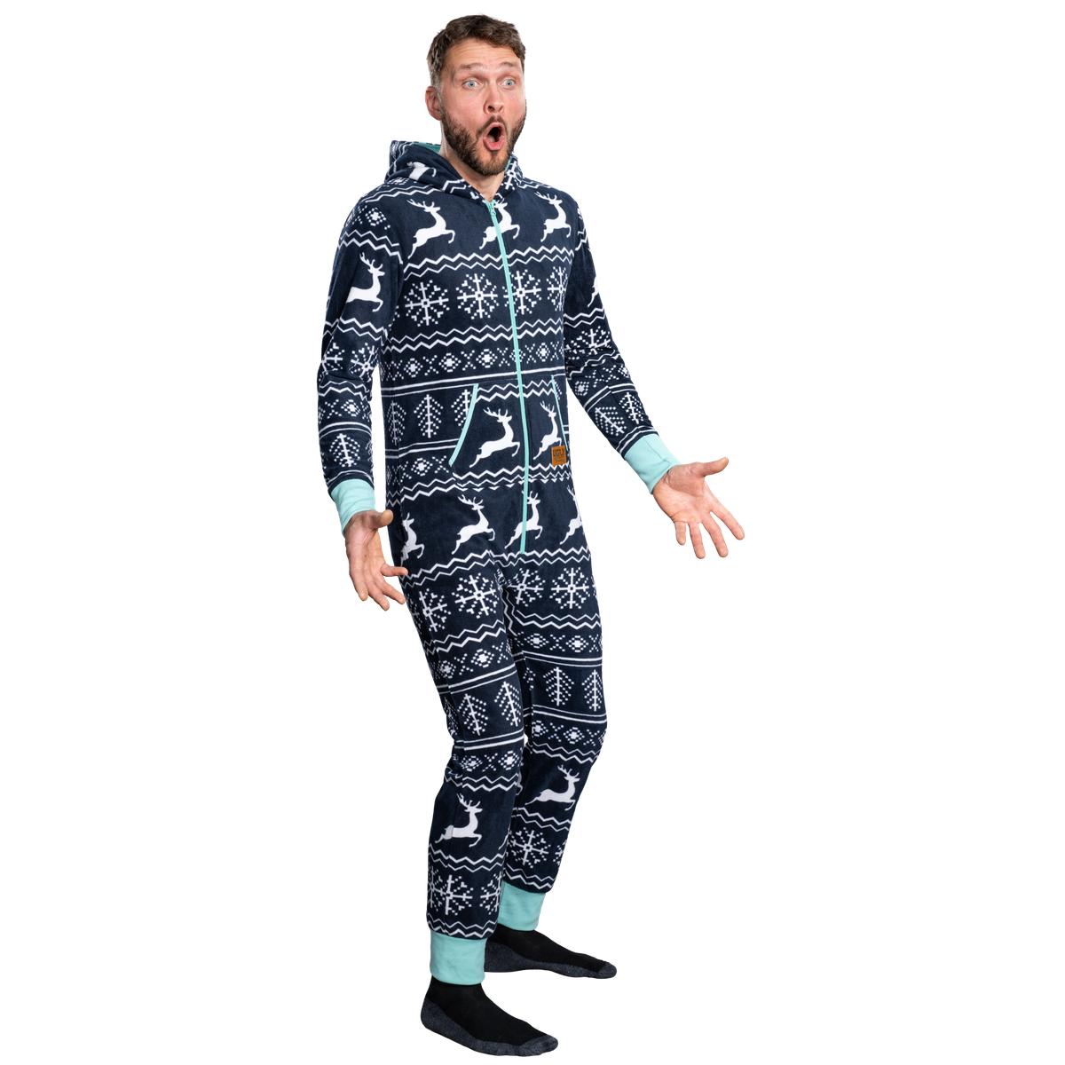 Ugly Christmas Sweater Style Fair Isle Jumpsuit Cozy Adult Union Suit Unisex Pajamas