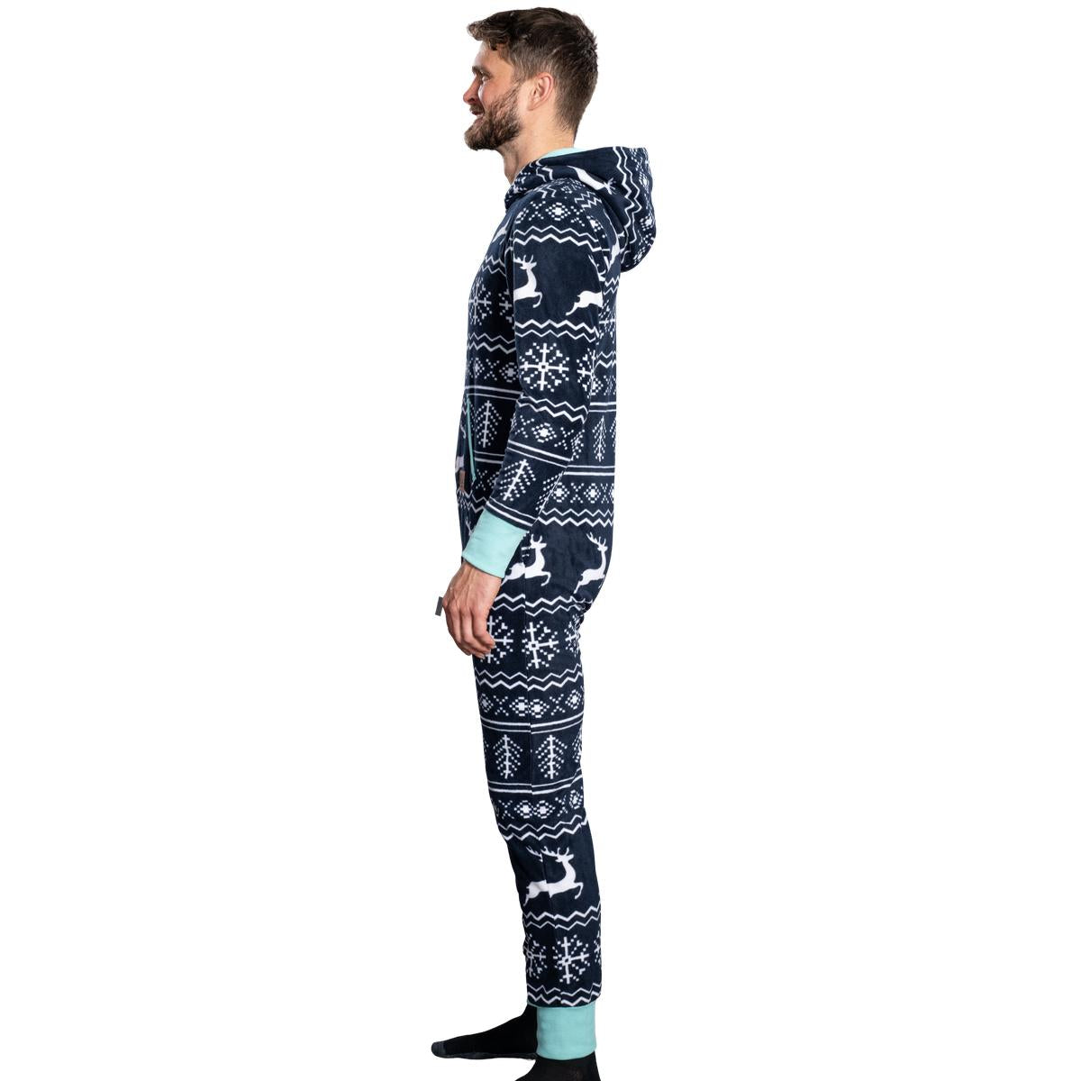 Ugly Christmas Sweater Style Fair Isle Jumpsuit Cozy Adult Union Suit Unisex Pajamas