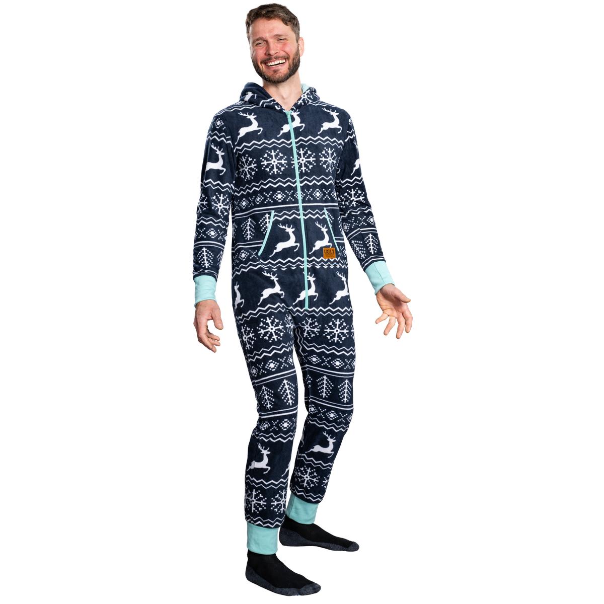 Ugly Christmas Sweater Style Fair Isle Jumpsuit Cozy Adult Union Suit Unisex Pajamas