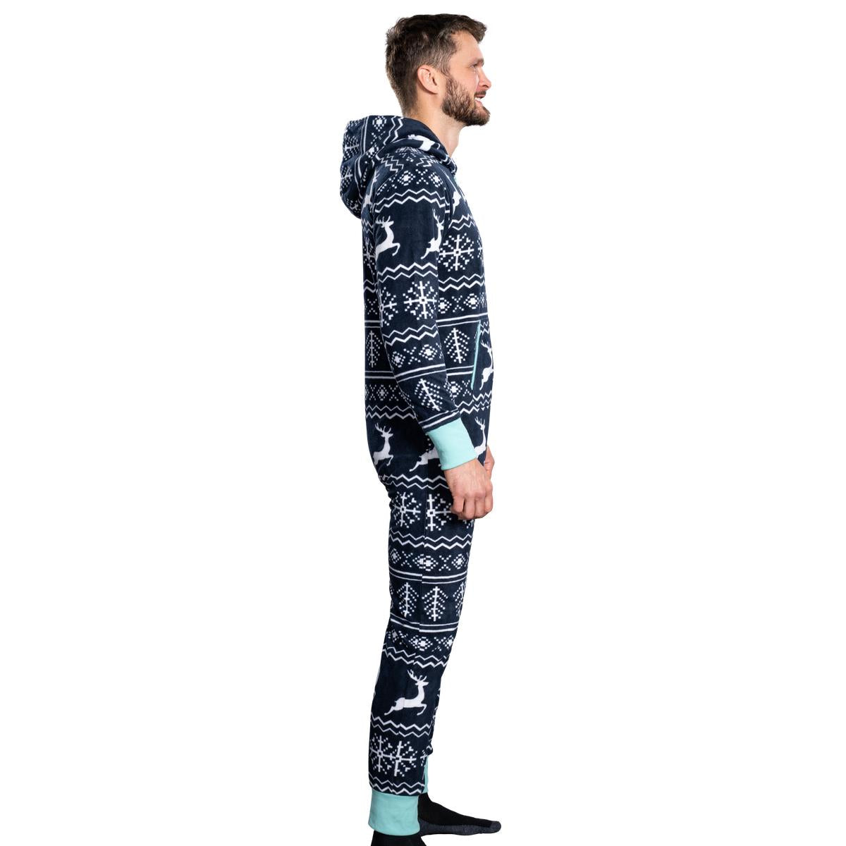 Ugly Christmas Sweater Style Fair Isle Jumpsuit Cozy Adult Union Suit Unisex Pajamas