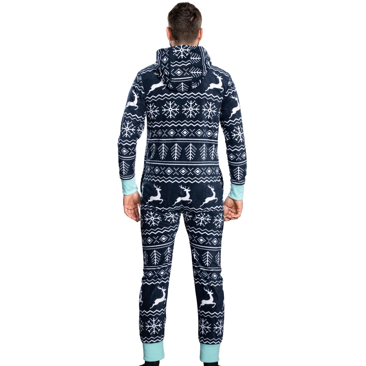 Ugly Christmas Sweater Style Fair Isle Jumpsuit Cozy Adult Union Suit Unisex Pajamas