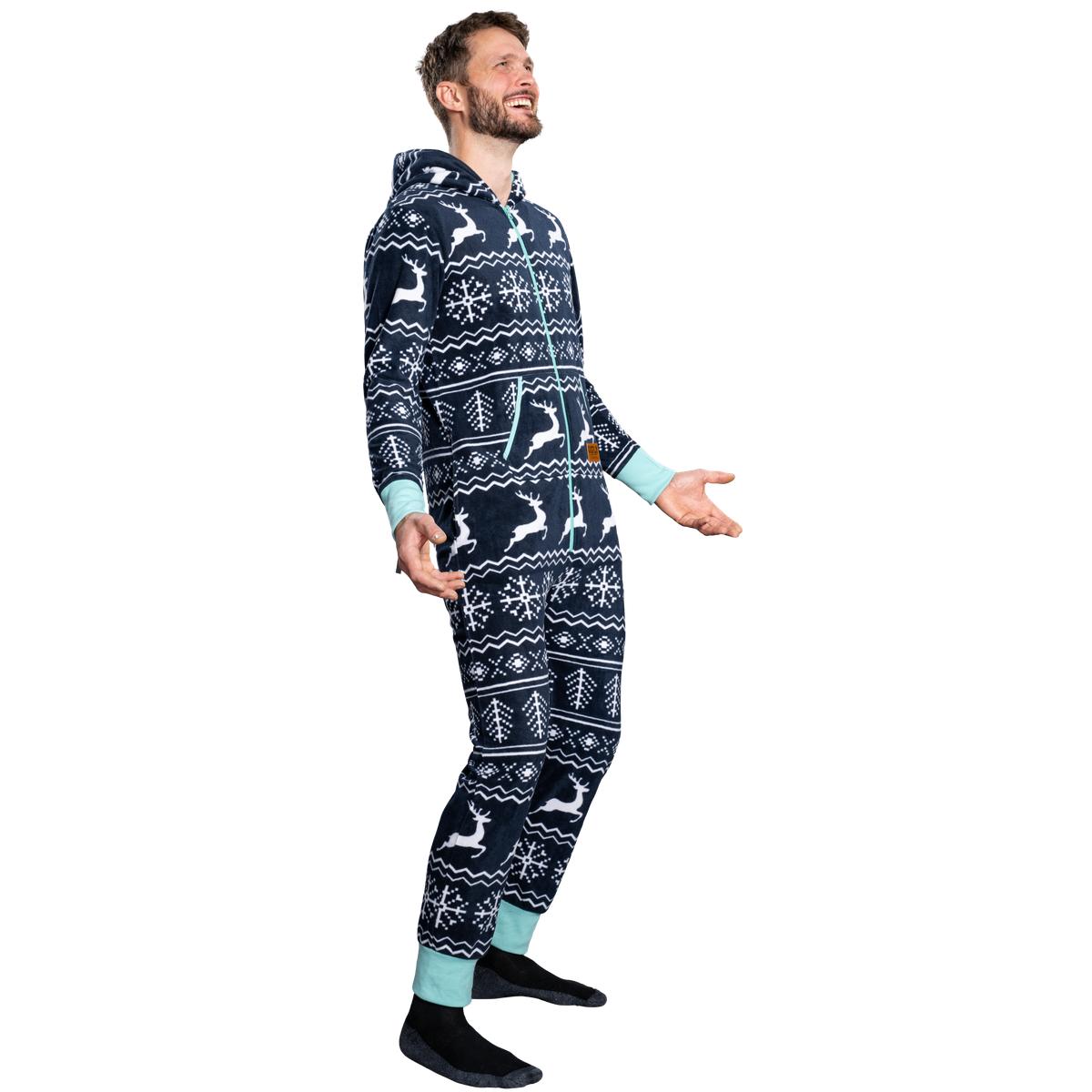 Ugly Christmas Sweater Style Fair Isle Jumpsuit Cozy Adult Union Suit Unisex Pajamas