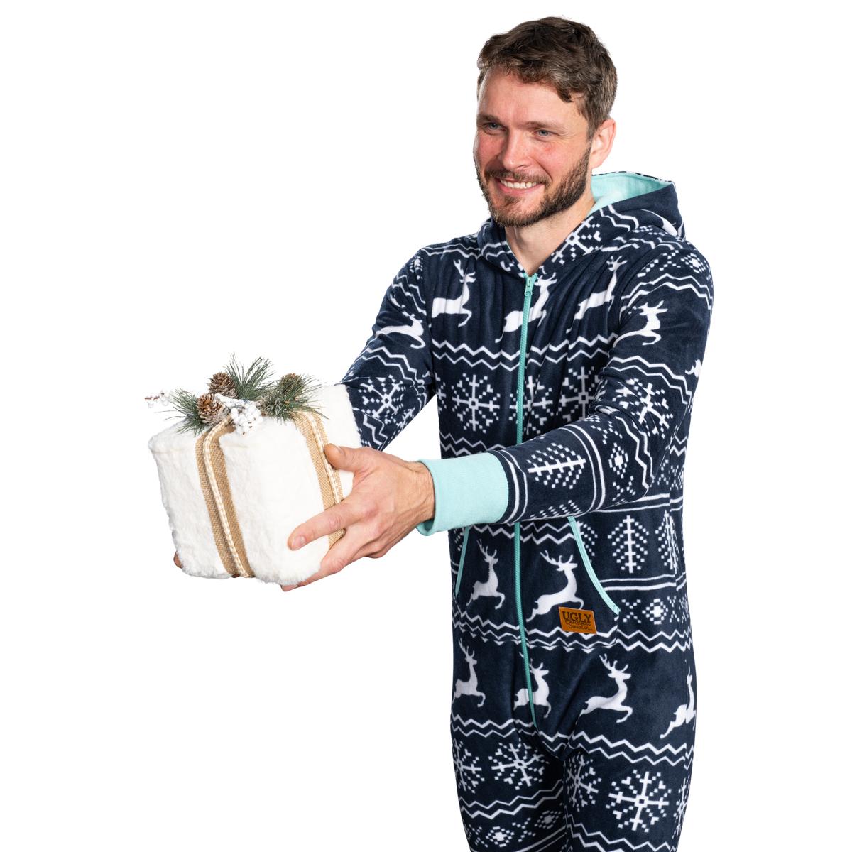 Ugly Christmas Sweater Style Fair Isle Jumpsuit Cozy Adult Union Suit Unisex Pajamas