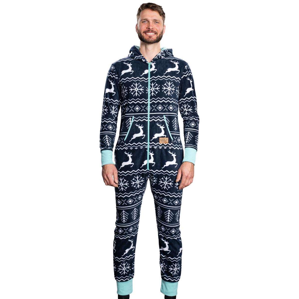 Ugly Christmas Sweater Style Fair Isle Jumpsuit Cozy Adult Union Suit Unisex Pajamas