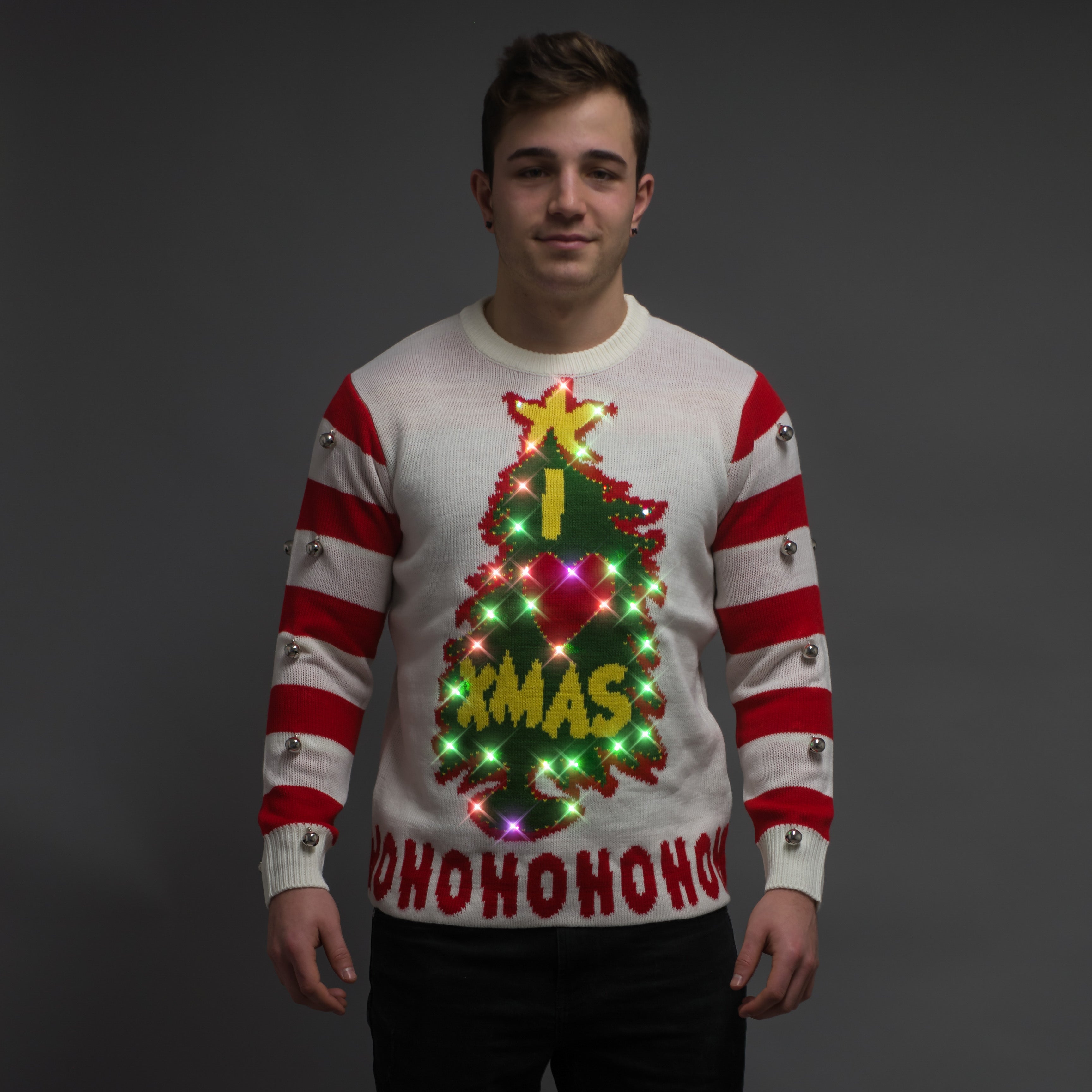 I Love Xmas HOHOHO Light Up (LED) and Bells Ugly Christmas Sweater