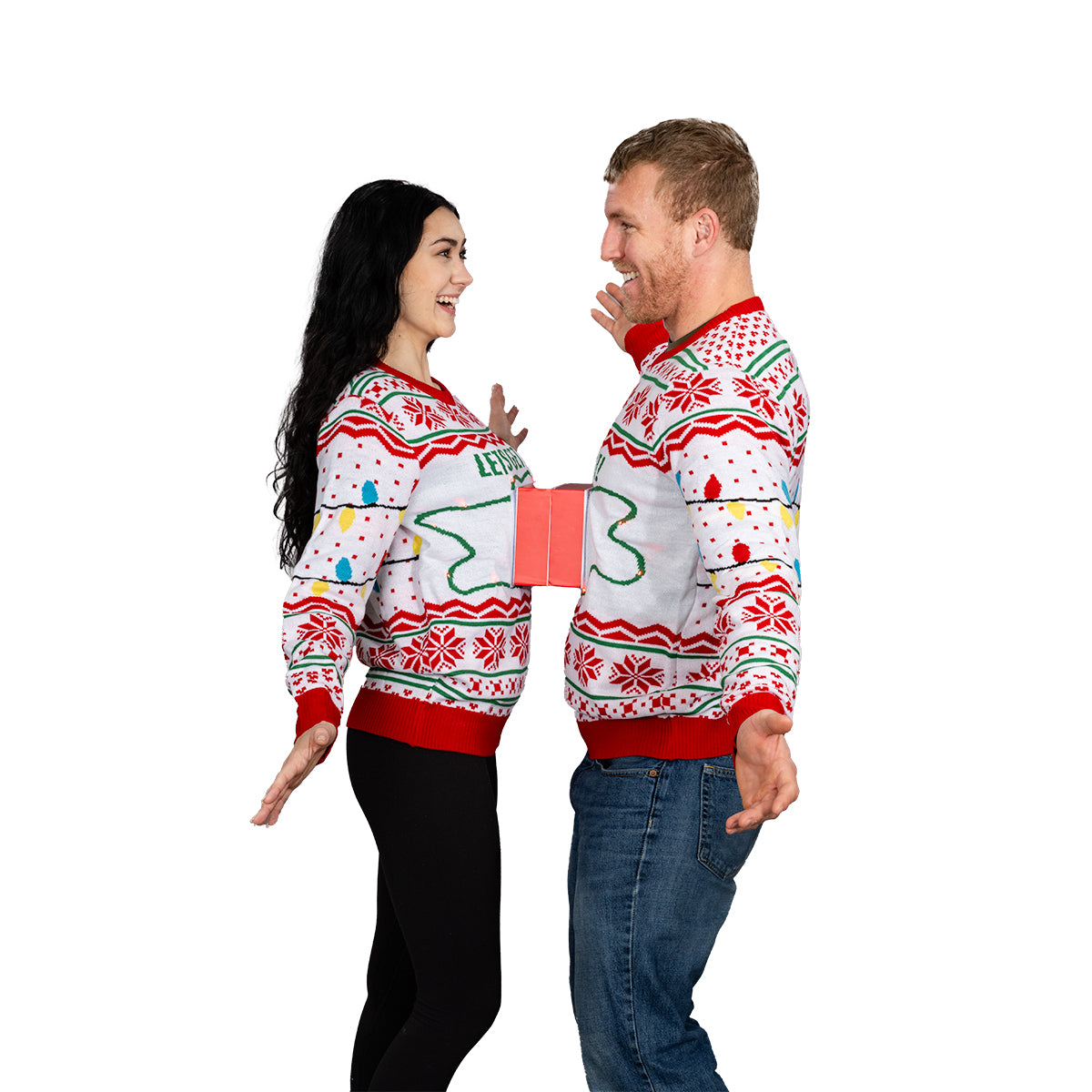 3D Outlet and Plug Socket Matching Couples Ugly Christmas Sweater