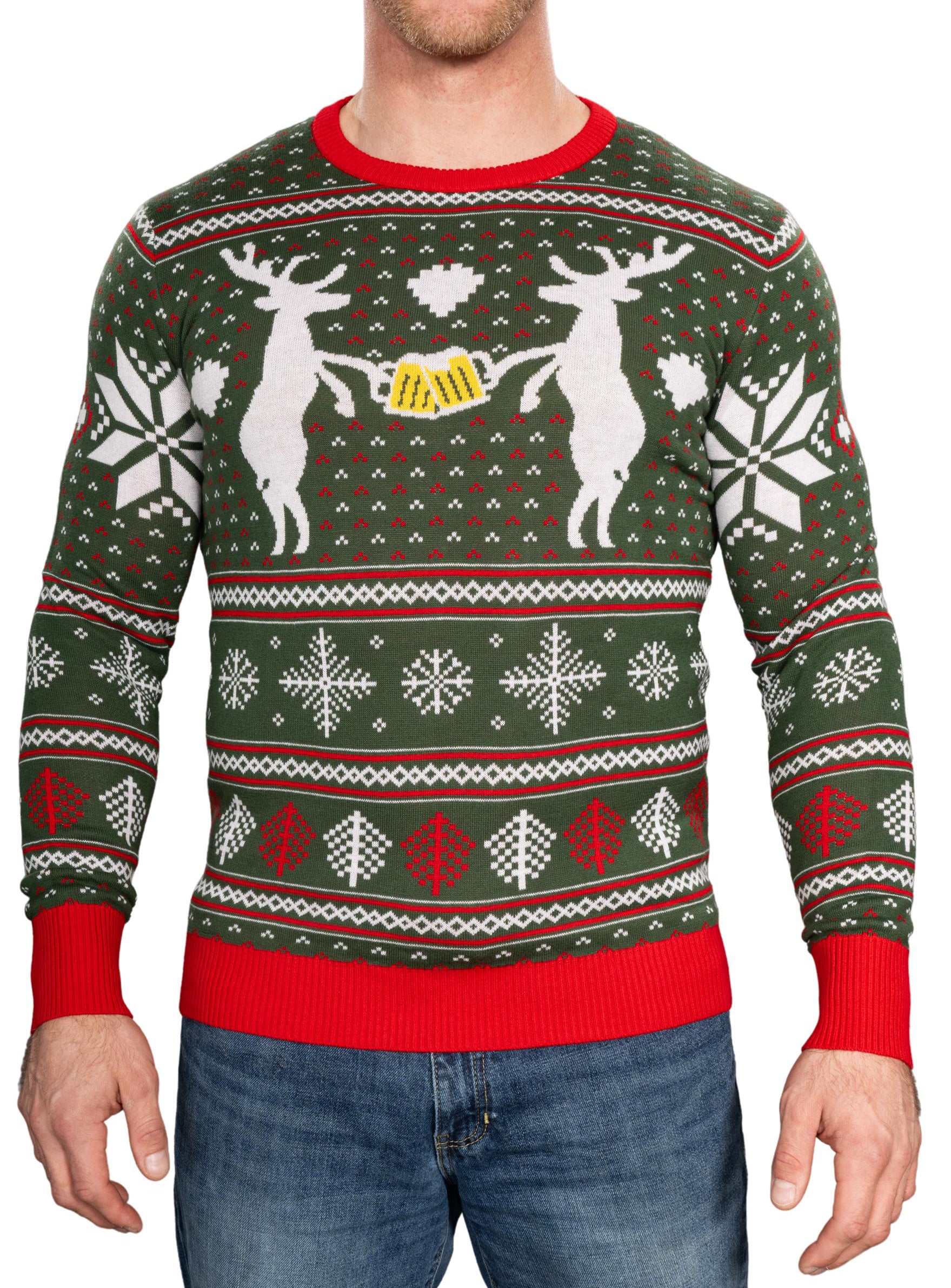 Reindeer Cheers Holiday Season Snowflakes Adult Unisex Fully Knitted Ugly Christmas Sweater