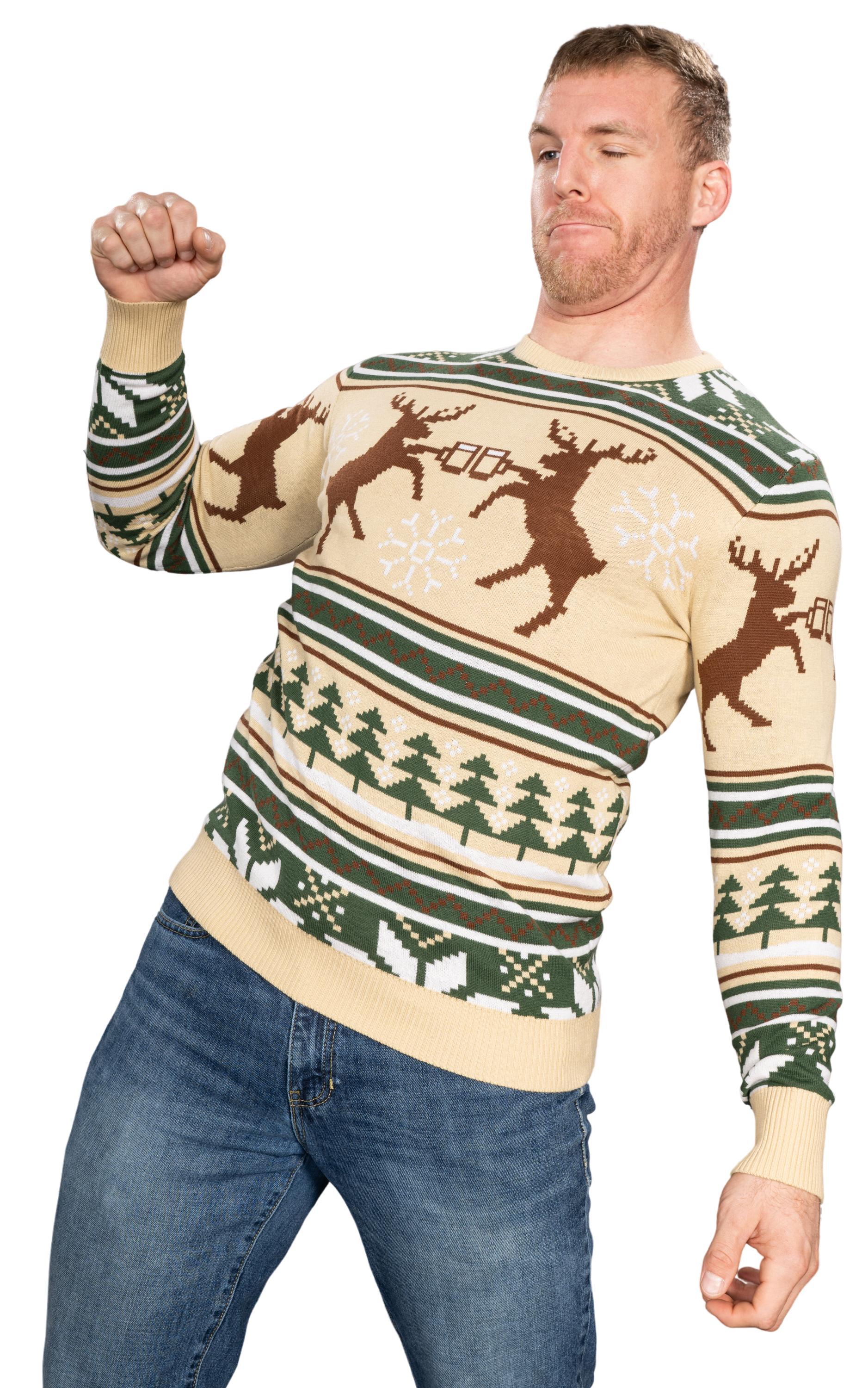 Reindeer Cheers Holiday Season Snowflakes Adult Unisex Fully Knitted Ugly Christmas Sweater