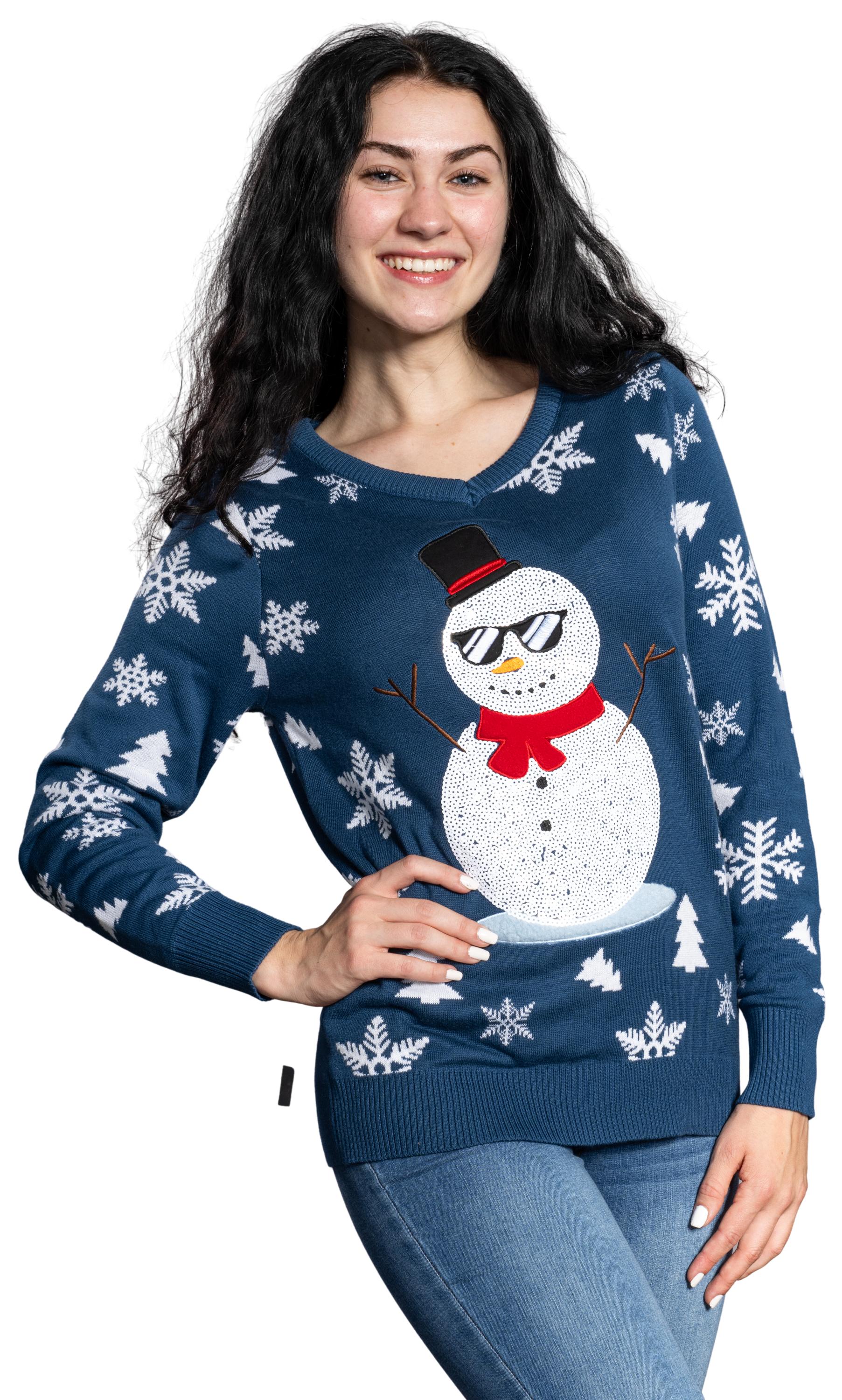 Women's Sequin Snowman Cool Ugly Christmas Sweater