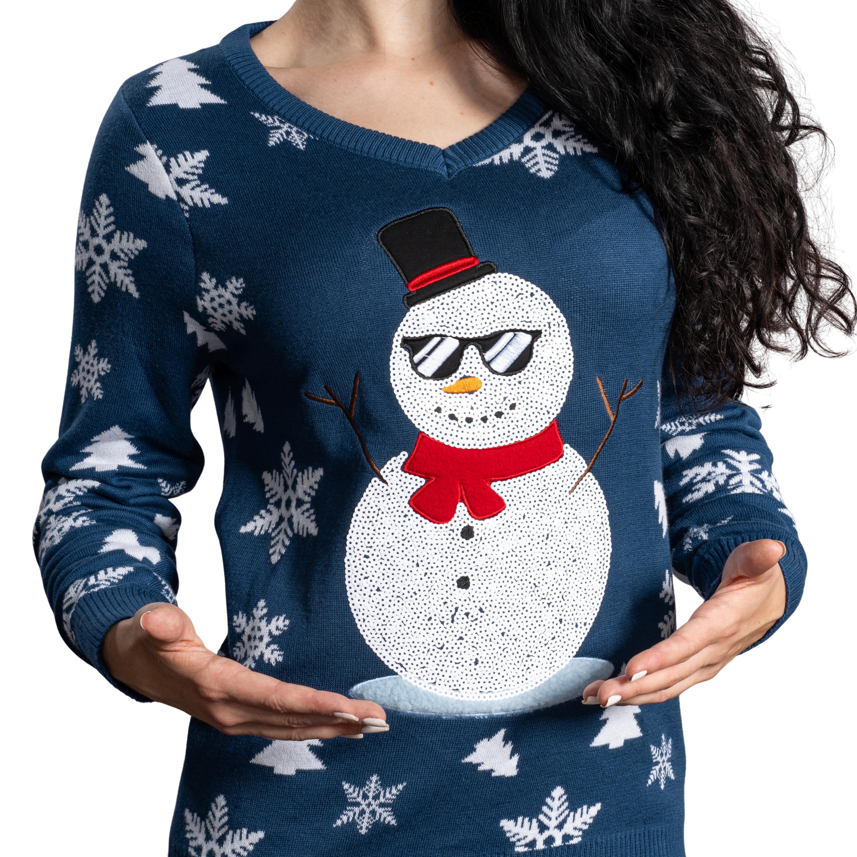 Women's Sequin Snowman Cool Ugly Christmas Sweater