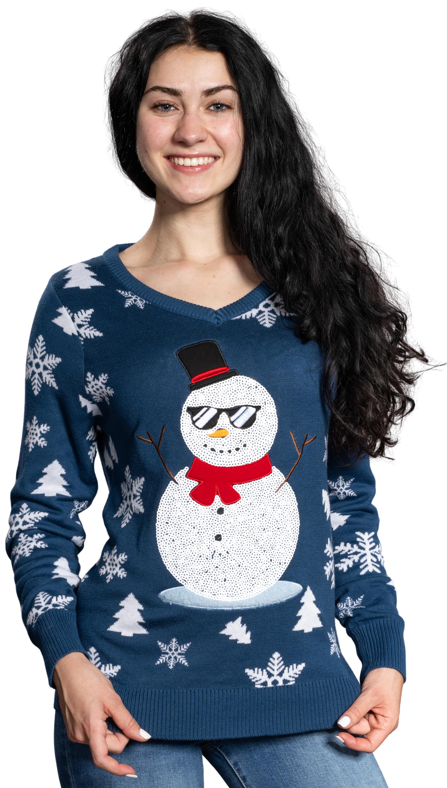 Women's Sequin Snowman Cool Ugly Christmas Sweater