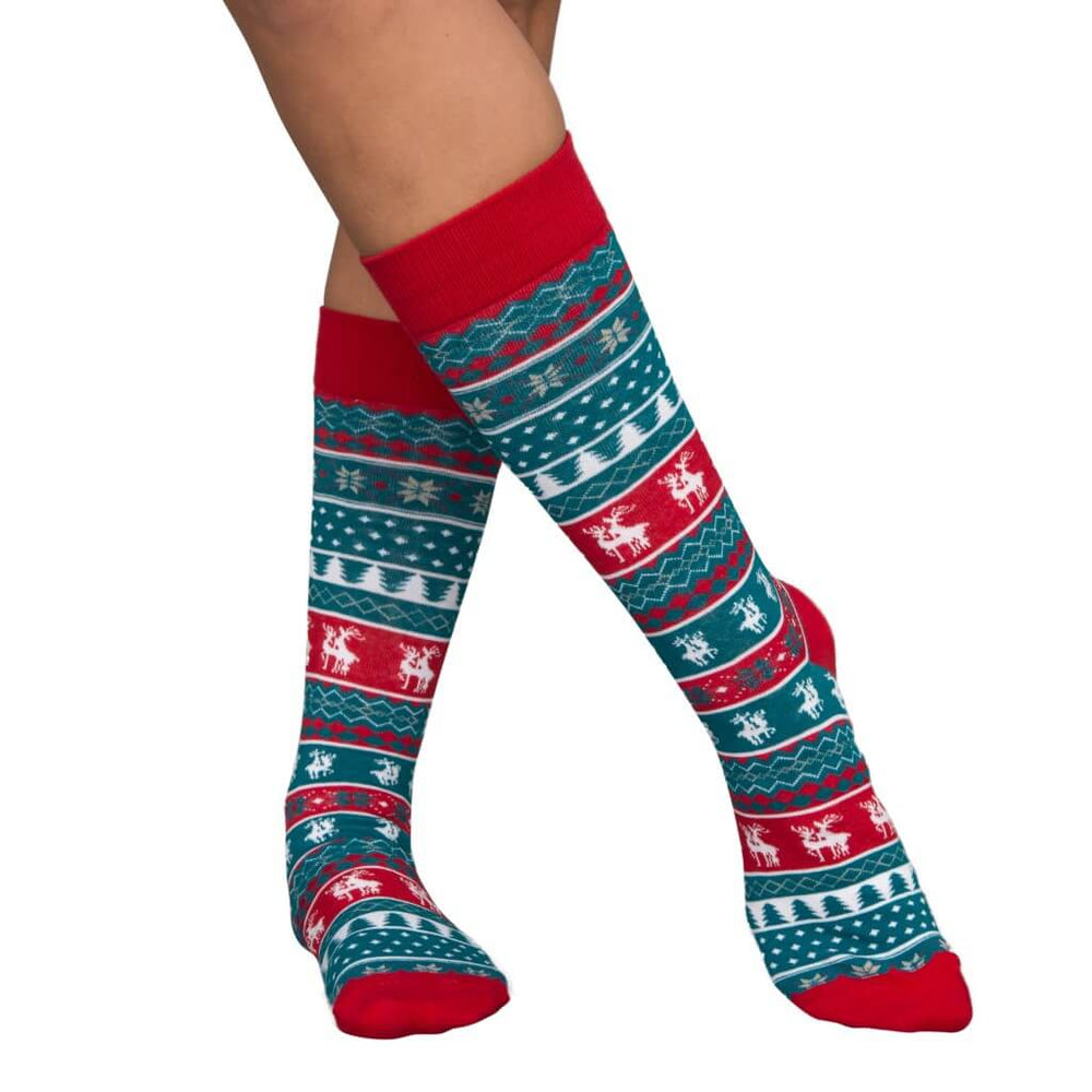 Humping Reindeer Ugly Socks Blue and Red | UglyChristmasSweater.com