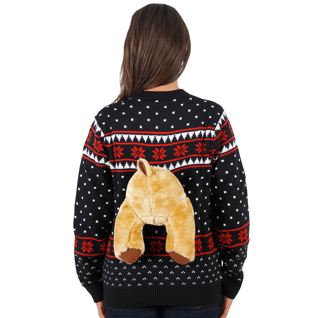 Women's Black 3-D Sweater with Stuffed Moose