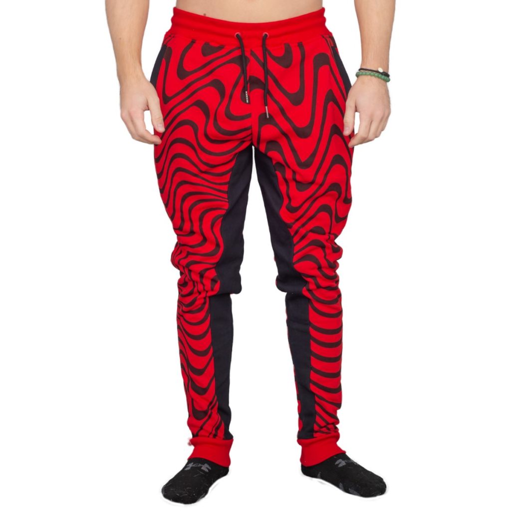 black joggers with red stripe mens