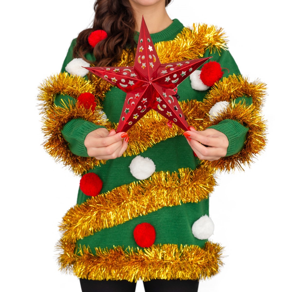 Women S Tinsel Tree Ugly Christmas Sweater