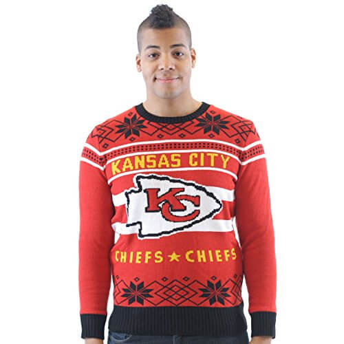 NFL Kansas City Chiefs Logo Adult Red Football Ugly Christmas Sweater - Ugly Christmas Sweaters